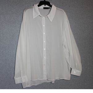 Pretty Little Thing‎ White Sheer Button Front Long Sleeve Blouse Womens Size 20